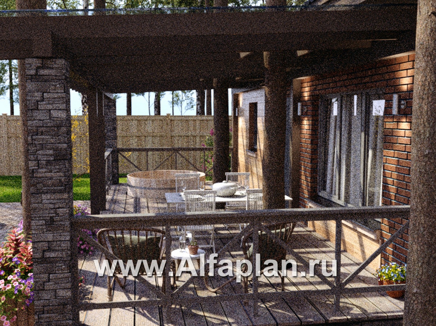 Проекты домов Альфаплан - Баня с большой террасой (каркасный дом) - дополнительное изображение №8