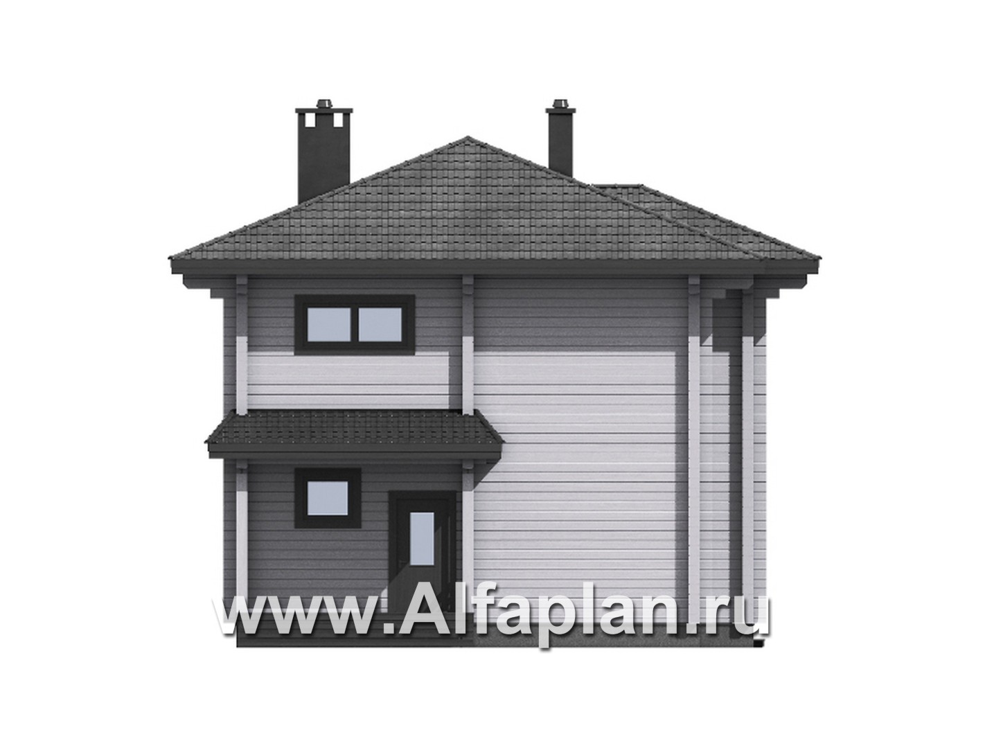 Проект двухэтажного дома из клееного бруса, планировка со спальней на 1 эт, с террасой - фасад дома
