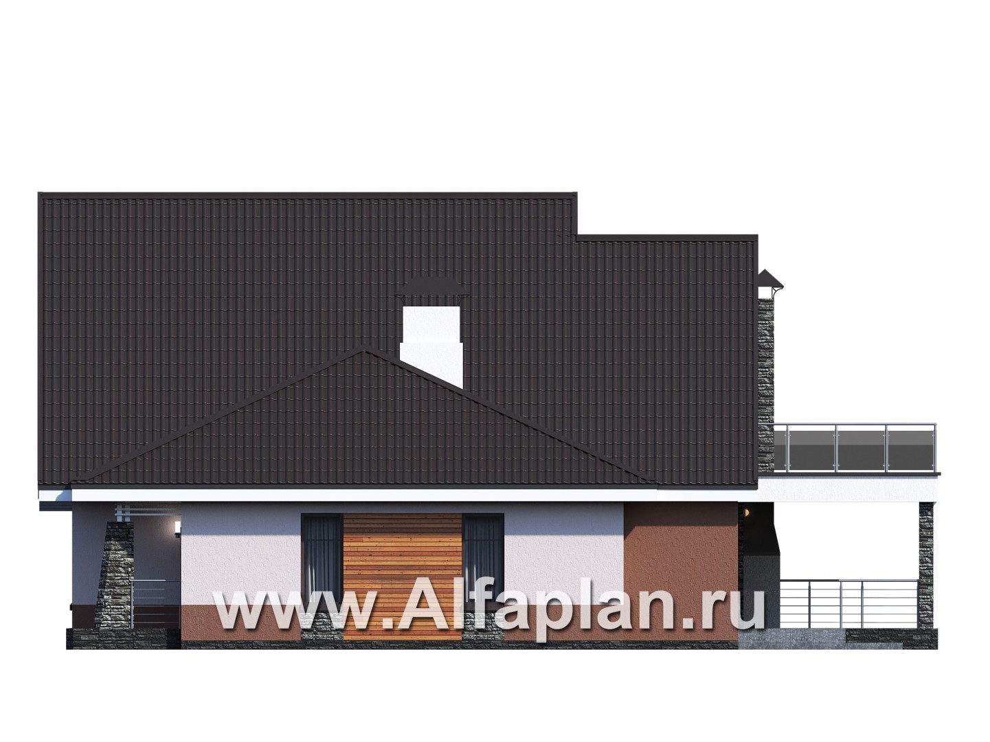 Проекты домов Альфаплан - Проект современного коттеджа с мансардой - изображение фасада №2