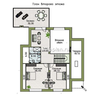 «Амарант» - проект современного коттеджа с мансардой, с террасой и балконом - превью план дома