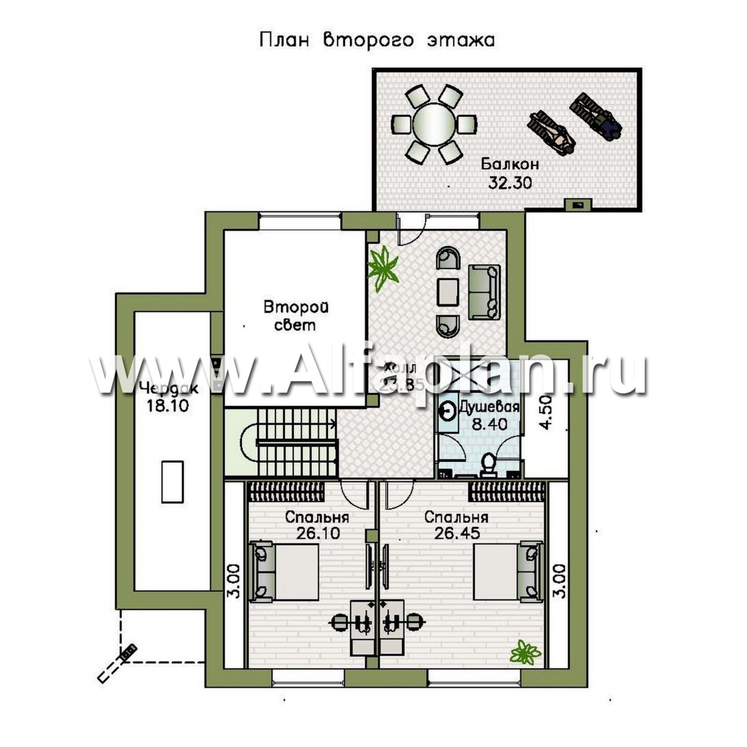 Проекты домов Альфаплан - Проект современного коттеджа с мансардой - план проекта №2