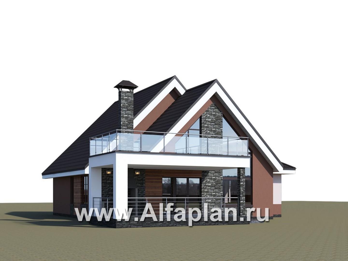 «Амарант» - проект современного коттеджа с мансардой, с террасой и балконом - дизайн дома №2