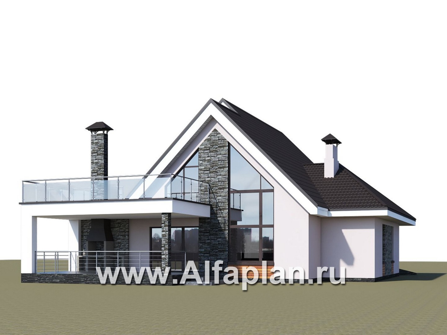 Проекты домов Альфаплан - Проект современного коттеджа с мансардой - дополнительное изображение №3