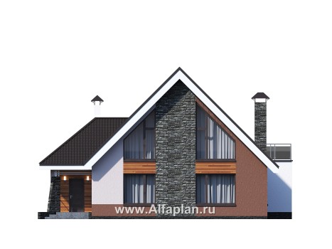 Проекты домов Альфаплан - Проект современного коттеджа с мансардой - превью фасада №1