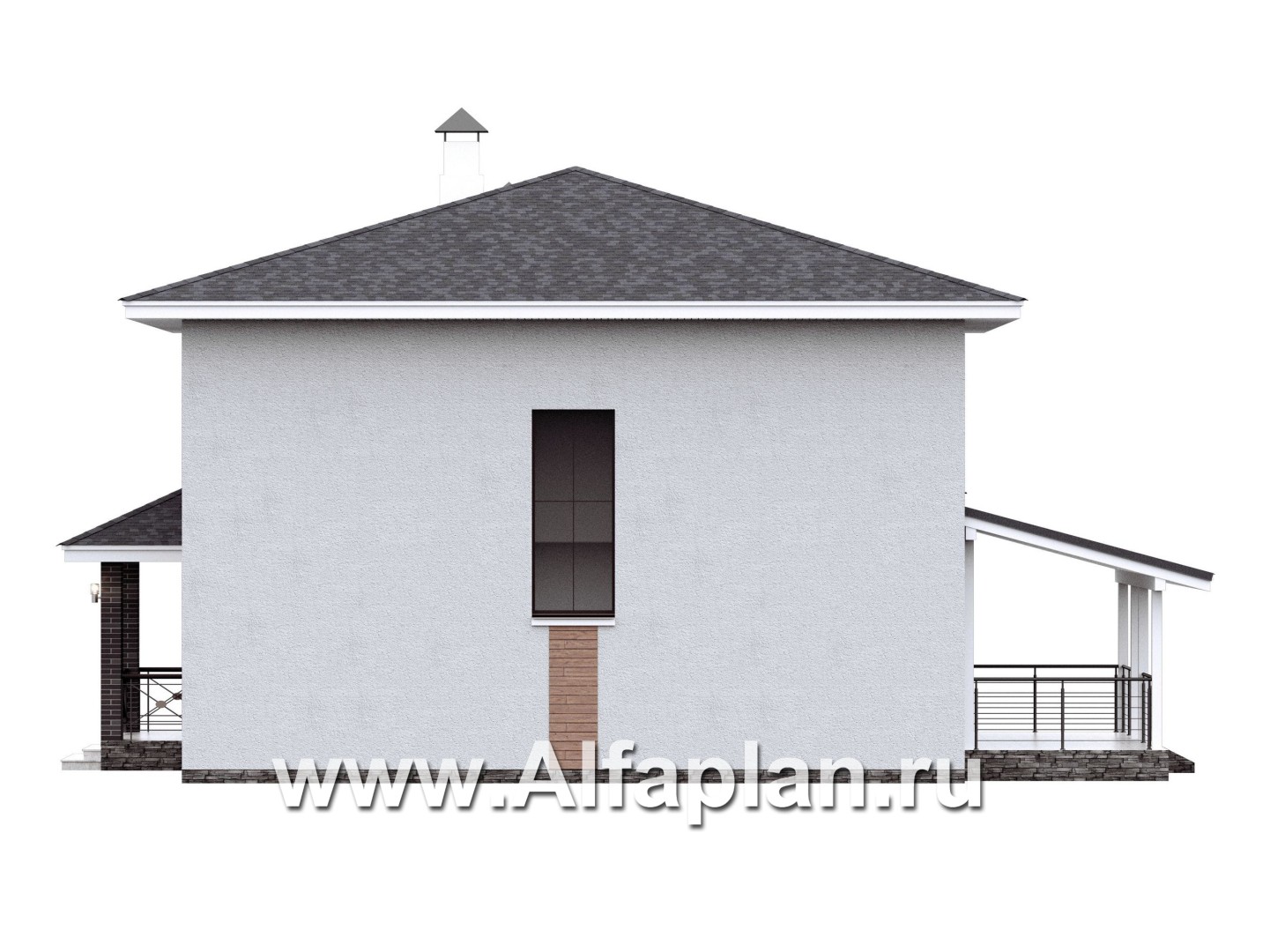 Проекты домов Альфаплан - "Остров сокровищ" - проект простого комфортного дома из газобетона - изображение фасада №2
