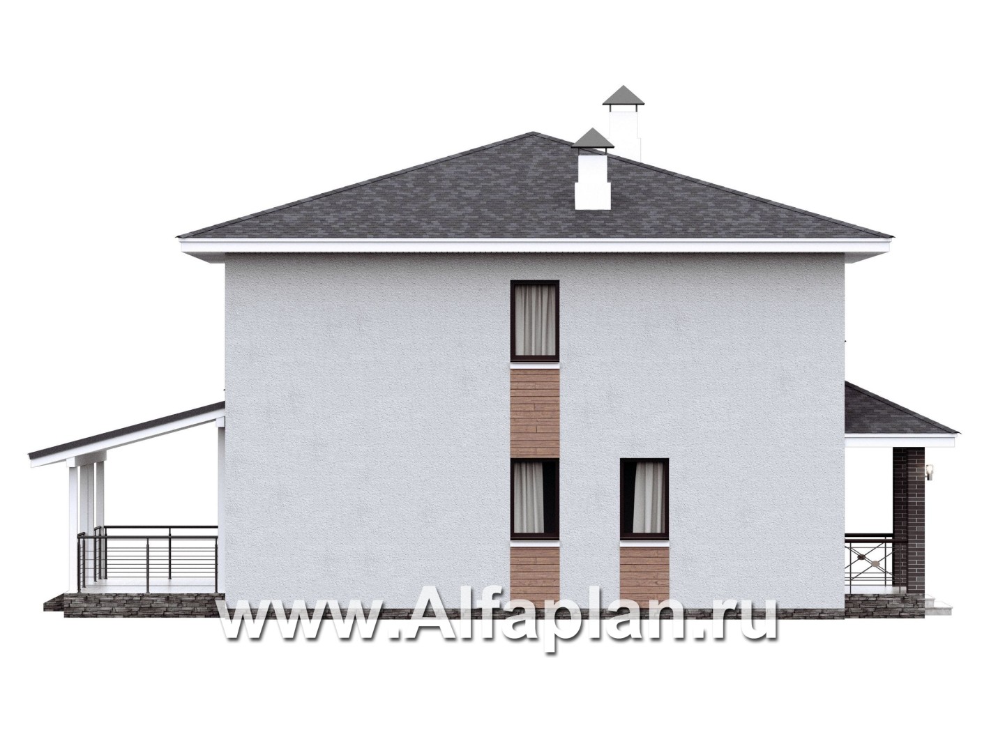 Проекты домов Альфаплан - "Остров сокровищ" - проект простого комфортного дома из газобетона - изображение фасада №3