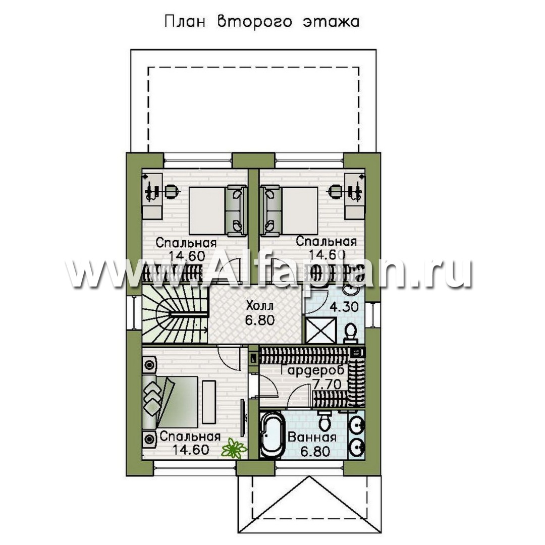 «Остров сокровищ» - проект простого двухэтажного дома из газобетона, с террасой - план дома