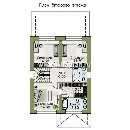 «Остров сокровищ» - проект простого двухэтажного дома из газобетона, с террасой - превью план дома