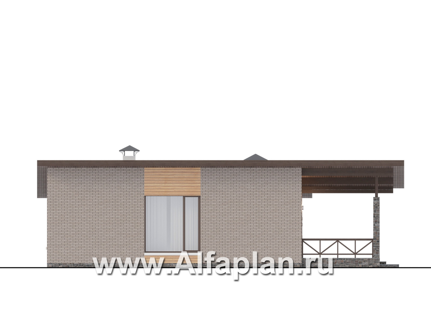 Проекты домов Альфаплан - "Стрелец" -проект современного одноэтажного дома с односкатной крышей - изображение фасада №3