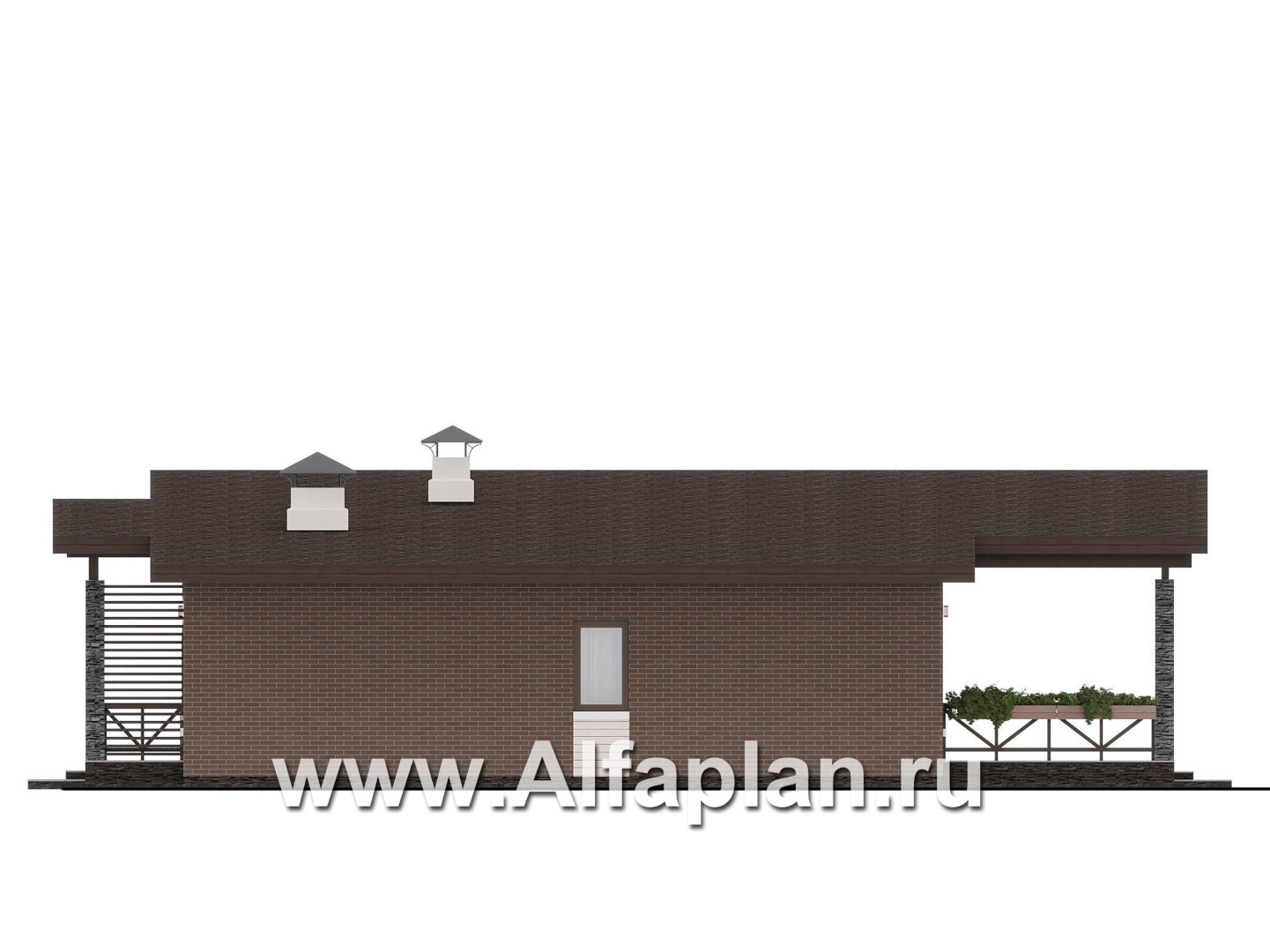Проекты домов Альфаплан - "Стрелец" -проект газобетонного одноэтажного дома с односкатной крышей - изображение фасада №2