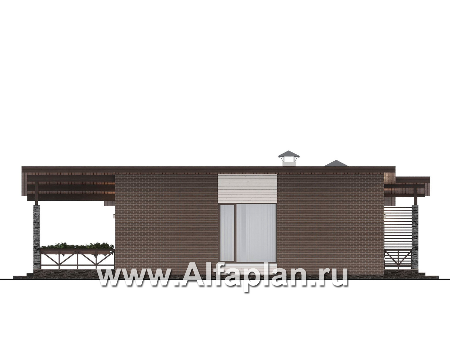 Проекты домов Альфаплан - "Стрелец" -проект газобетонного одноэтажного дома с односкатной крышей - изображение фасада №3