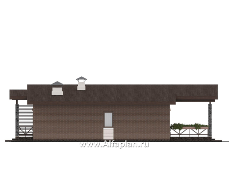 Проекты домов Альфаплан - "Стрелец" -проект газобетонного одноэтажного дома с односкатной крышей - превью фасада №2