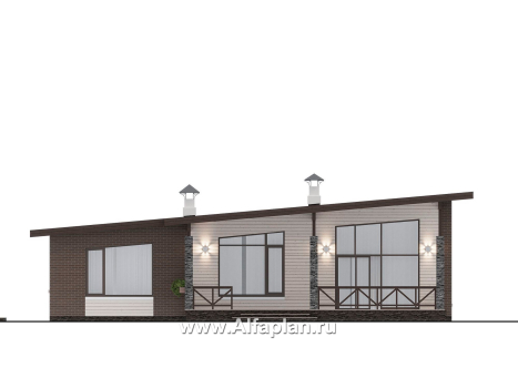 Проекты домов Альфаплан - "Стрелец" -проект газобетонного одноэтажного дома с односкатной крышей - превью фасада №4