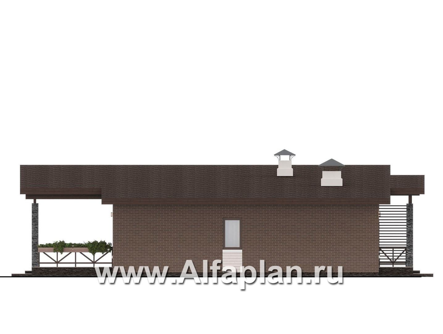 Проекты домов Альфаплан - "Стрелец" -проект газобетонного одноэтажного дома с односкатной крышей - изображение фасада №3