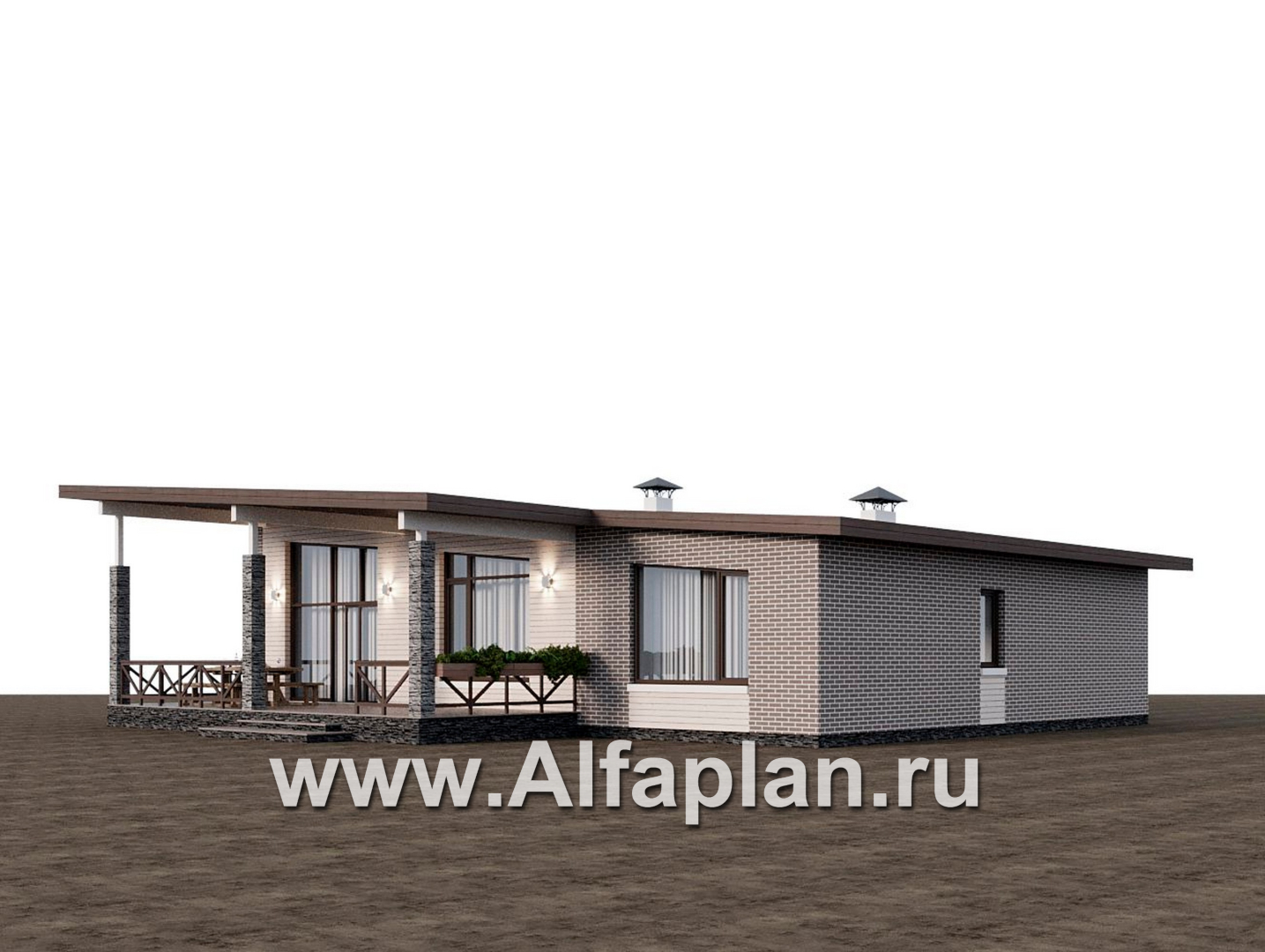 Проекты домов Альфаплан - "Стрелец" -проект газобетонного одноэтажного дома с односкатной крышей - дополнительное изображение №7