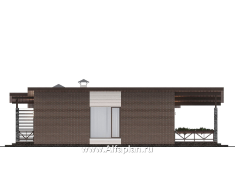 Проекты домов Альфаплан - "Стрелец" -проект газобетонного одноэтажного дома с односкатной крышей - превью фасада №2