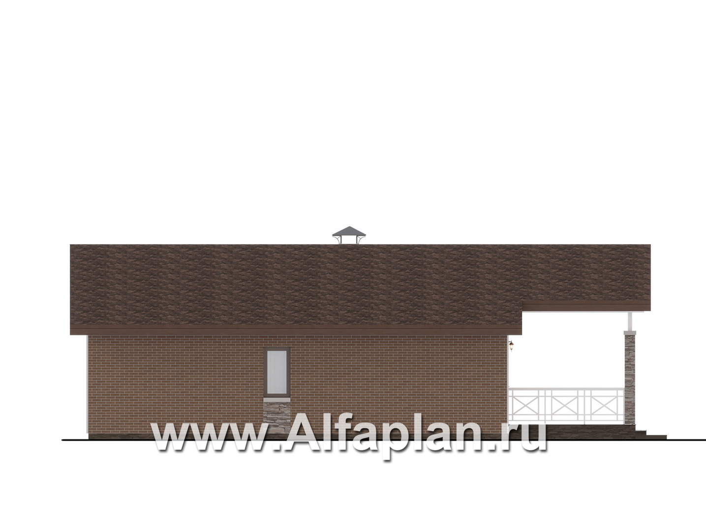 Проекты домов Альфаплан - "Форест" - проект одноэтажного дома с большой террасой и арочным окном - изображение фасада №3
