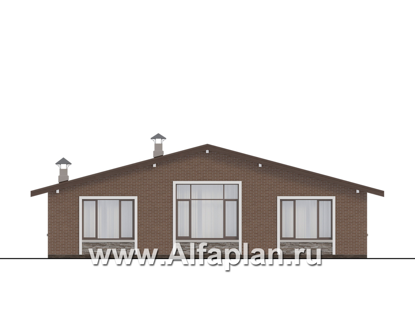 Проекты домов Альфаплан - "Форест" - проект одноэтажного дома с большой террасой и арочным окном - изображение фасада №4