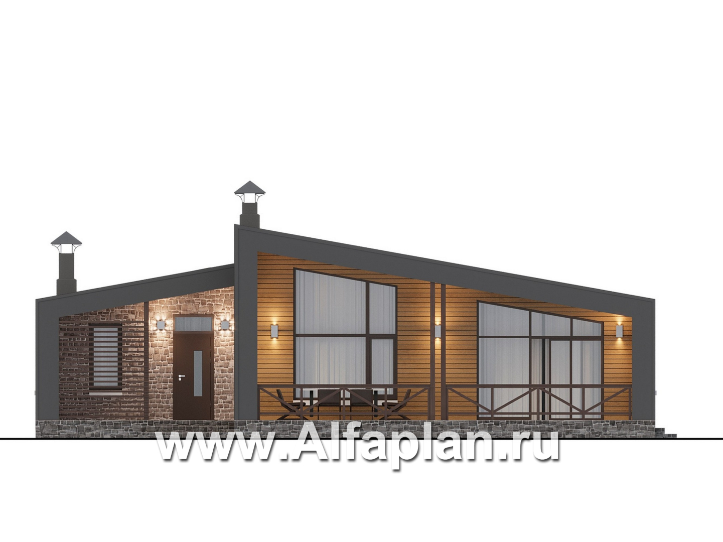 Проекты домов Альфаплан - "Аметист" - экономичный одноэтажный дом в стиле барнхаус - изображение фасада №1