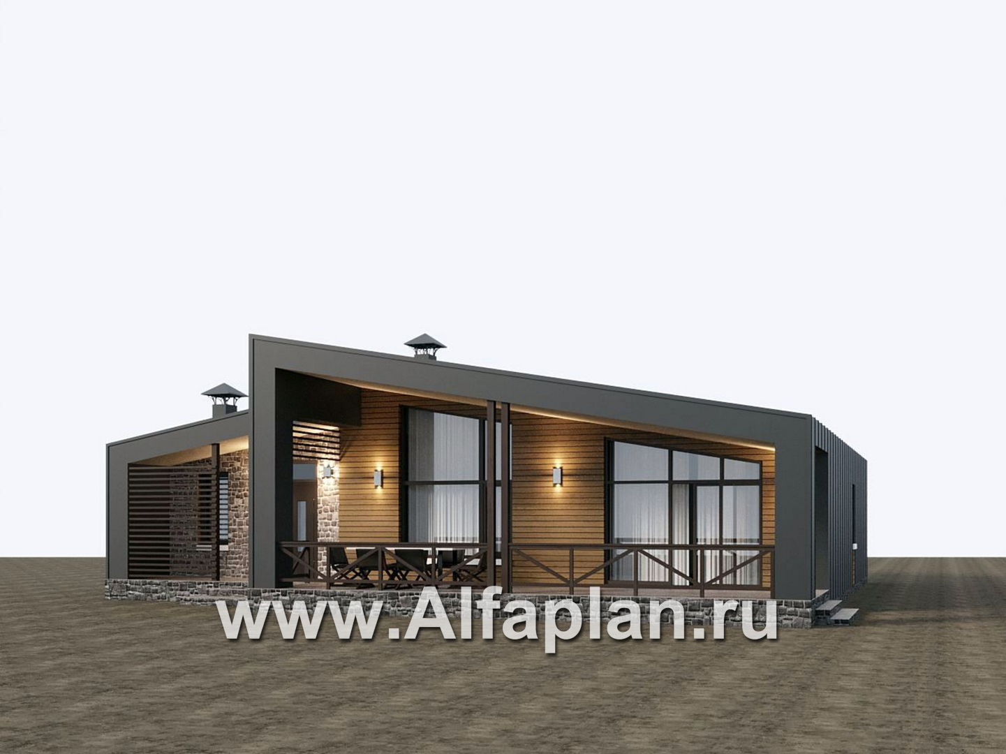 Проекты домов Альфаплан - "Аметист" - экономичный одноэтажный дом в стиле барнхаус - дополнительное изображение №2