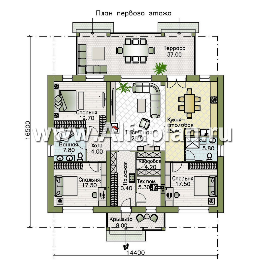 Проекты домов Альфаплан - "Симплекс" - простой в строительстве одноэтажный дом - изображение плана проекта №1