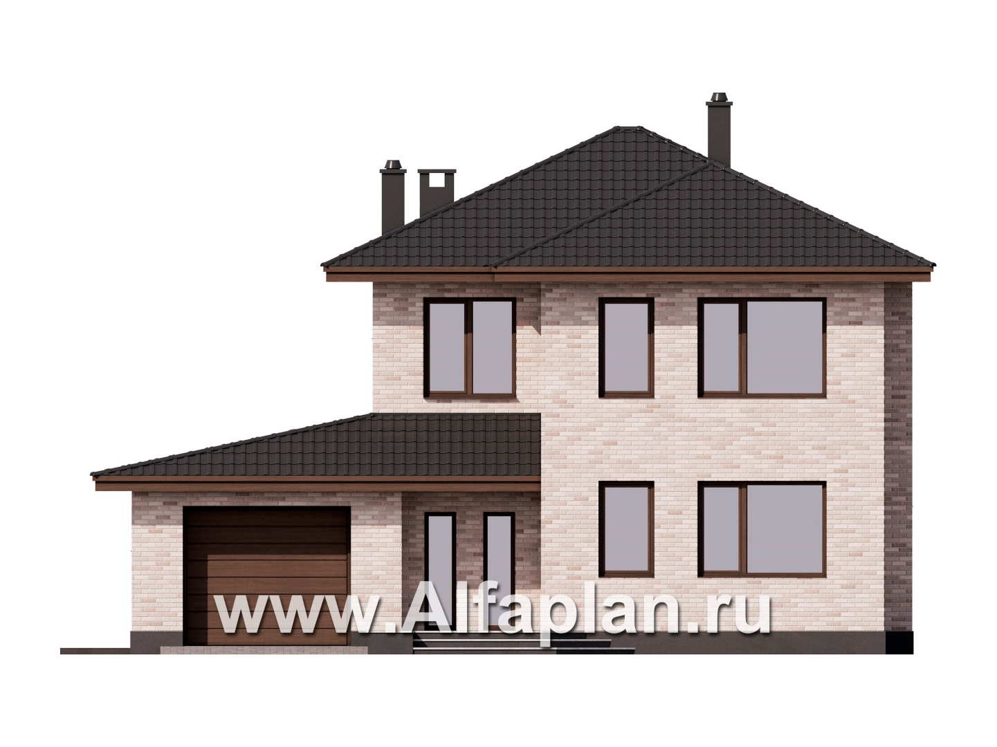 Проекты домов Альфаплан - Проект двухэтажного дома с гаражом - изображение фасада №1
