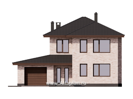 Проекты домов Альфаплан - Проект двухэтажного дома с гаражом - превью фасада №1