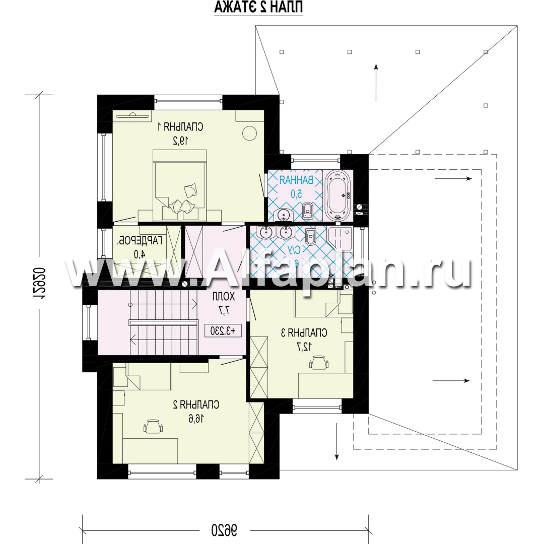 Проекты домов Альфаплан - Проект двухэтажного дома с гаражом - изображение плана проекта №2