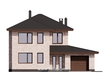 Проекты домов Альфаплан - Проект двухэтажного дома с гаражом - превью фасада №1