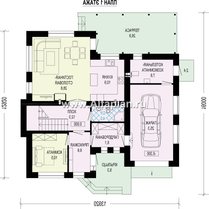 Проекты домов Альфаплан - Проект двухэтажного дома с гаражом - превью плана проекта №1