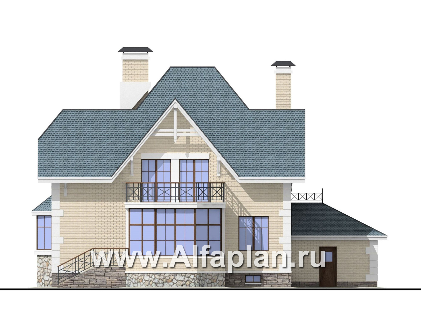Проекты домов Альфаплан - «Приорат» - элегантный проект коттеджа с цокольным этажом - изображение фасада №4