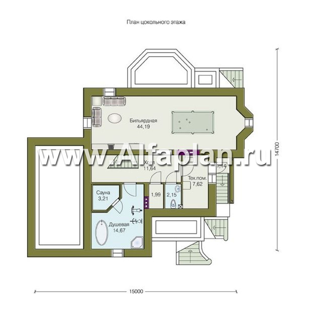 Проекты домов Альфаплан - «Приорат» - элегантный проект коттеджа с цокольным этажом - изображение плана проекта №1