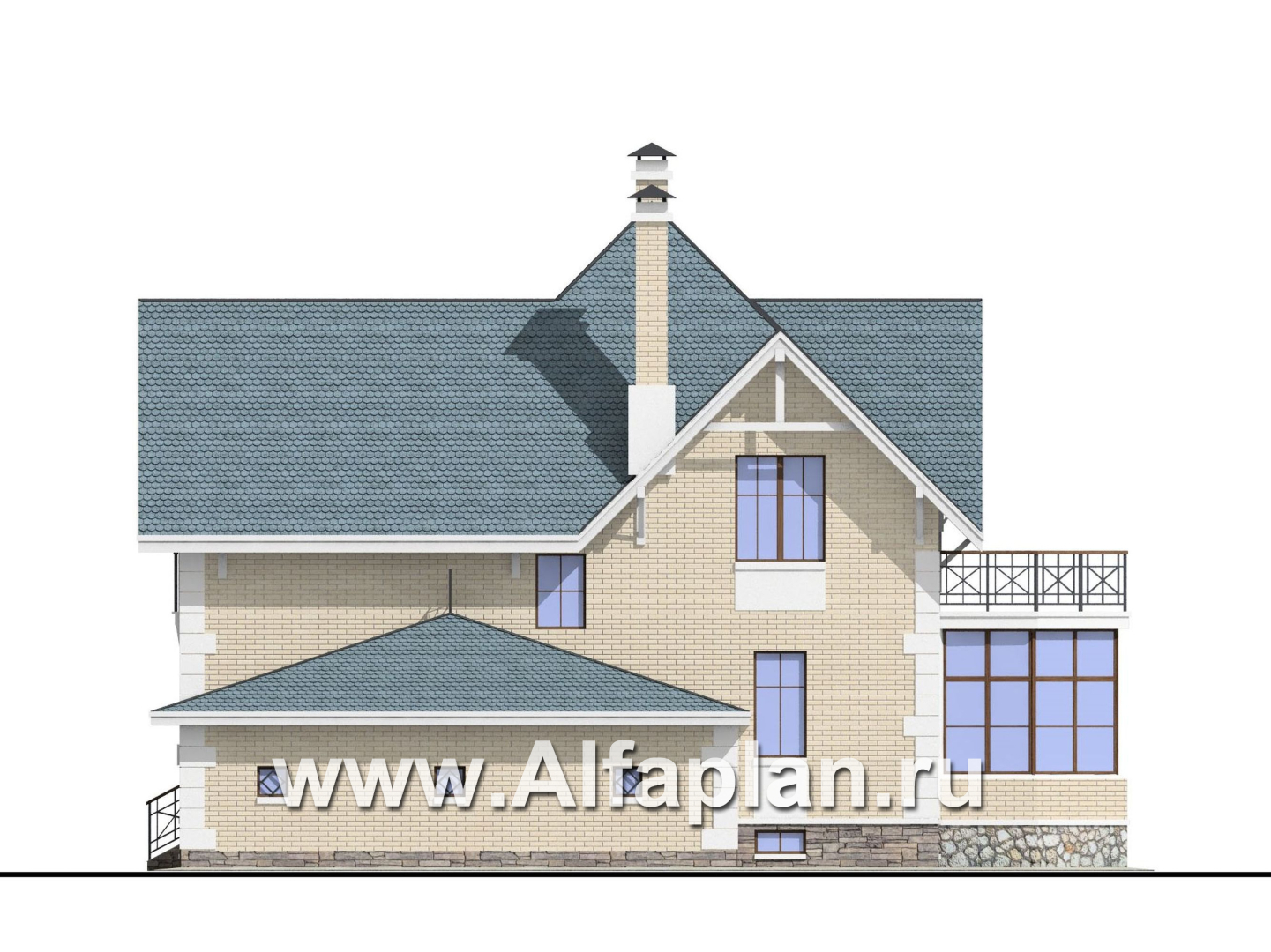Проекты домов Альфаплан - «Приорат» - элегантный проект коттеджа с цокольным этажом - изображение фасада №2