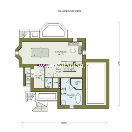 Проекты домов Альфаплан - «Приорат» - элегантный проект коттеджа с цокольным этажом - превью плана проекта №1