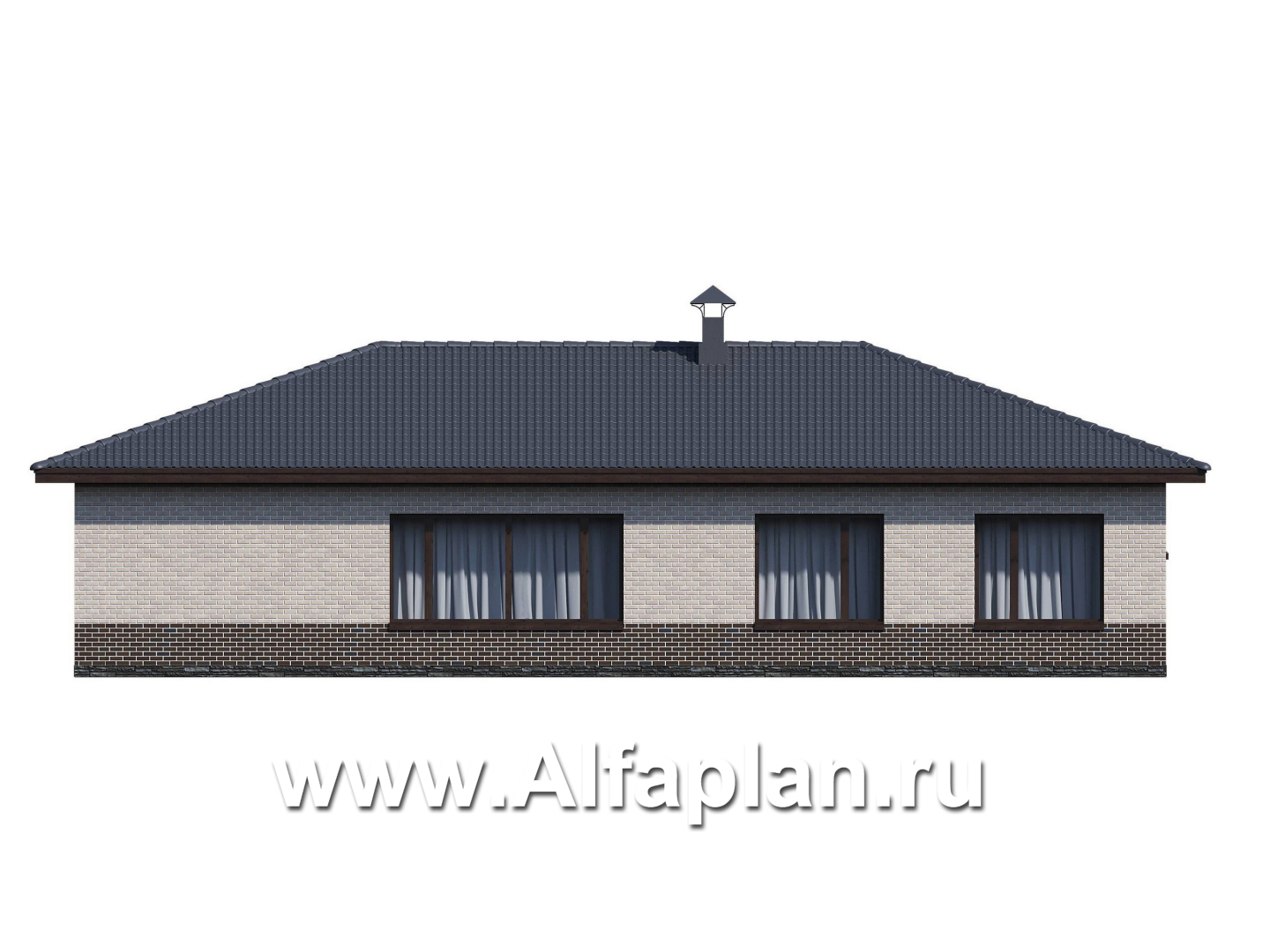 «Алазея» - проект одноэтажного дома из газобетона, с террасой, 3 спальни и кабинет, в современном стиле - фасад дома
