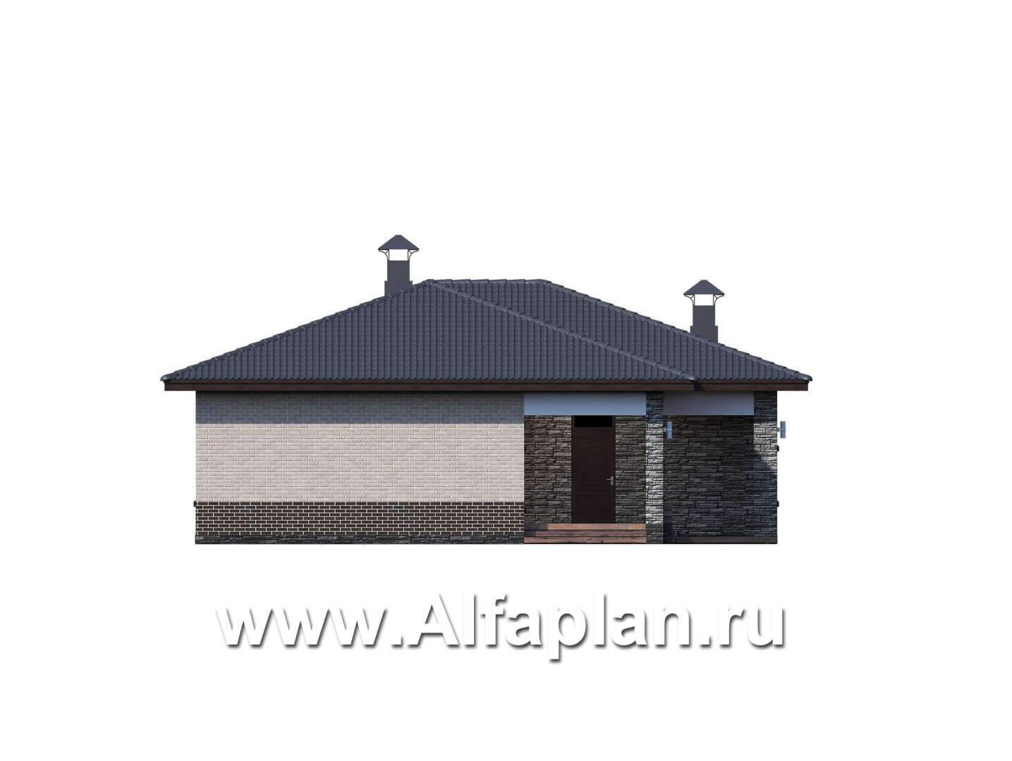 Проекты домов Альфаплан - «Алазея» - просторный одноэтажный дом с тремя спальнями и кабинетом - изображение фасада №3