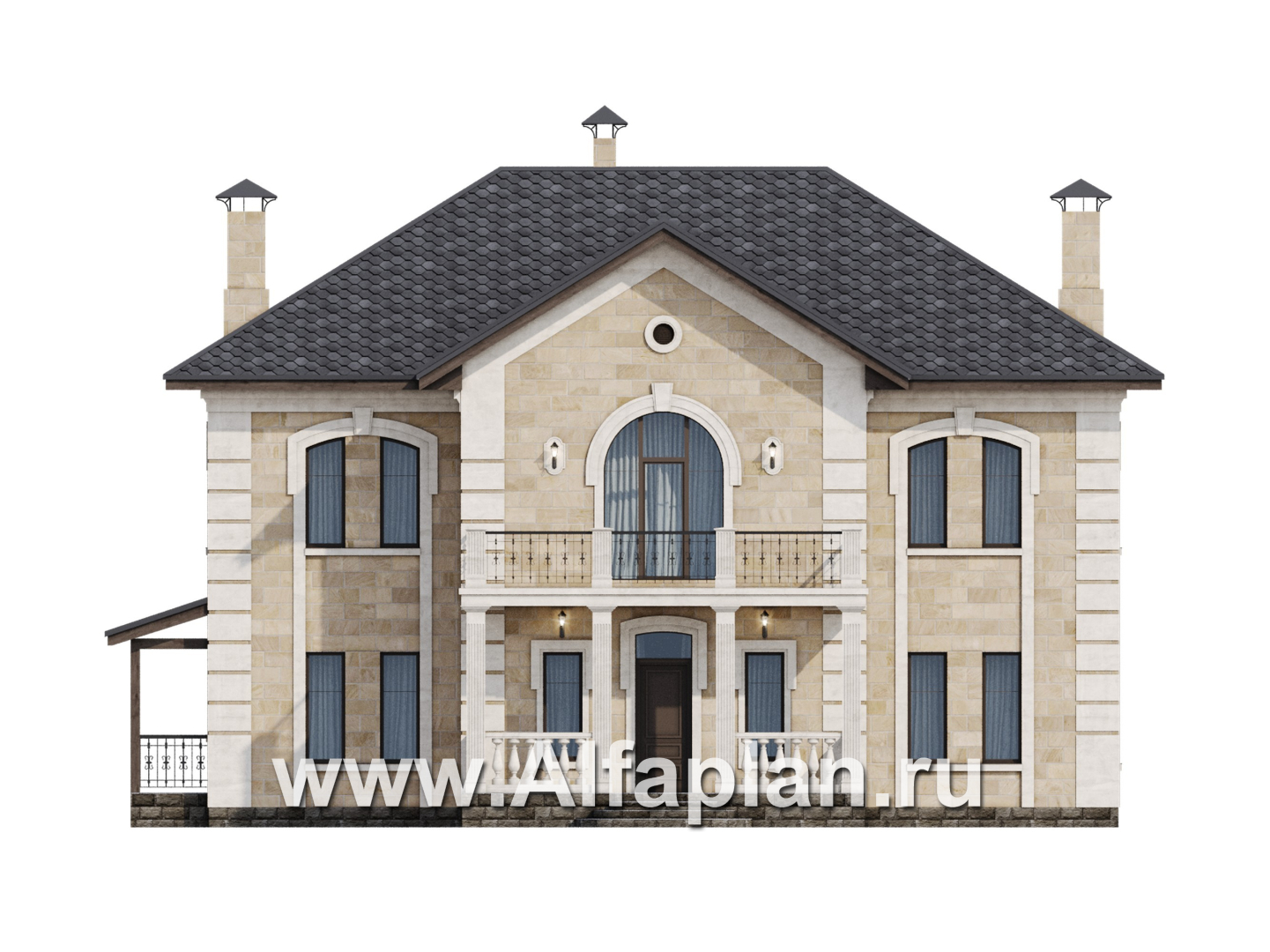 Проекты домов Альфаплан - "Тиволи" - проект виллы в классическом стиле, русская усадьба - изображение фасада №1
