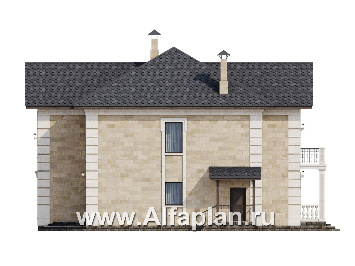 Проекты домов Альфаплан - "Тиволи" - проект виллы в классическом стиле, русская усадьба - изображение фасада №3