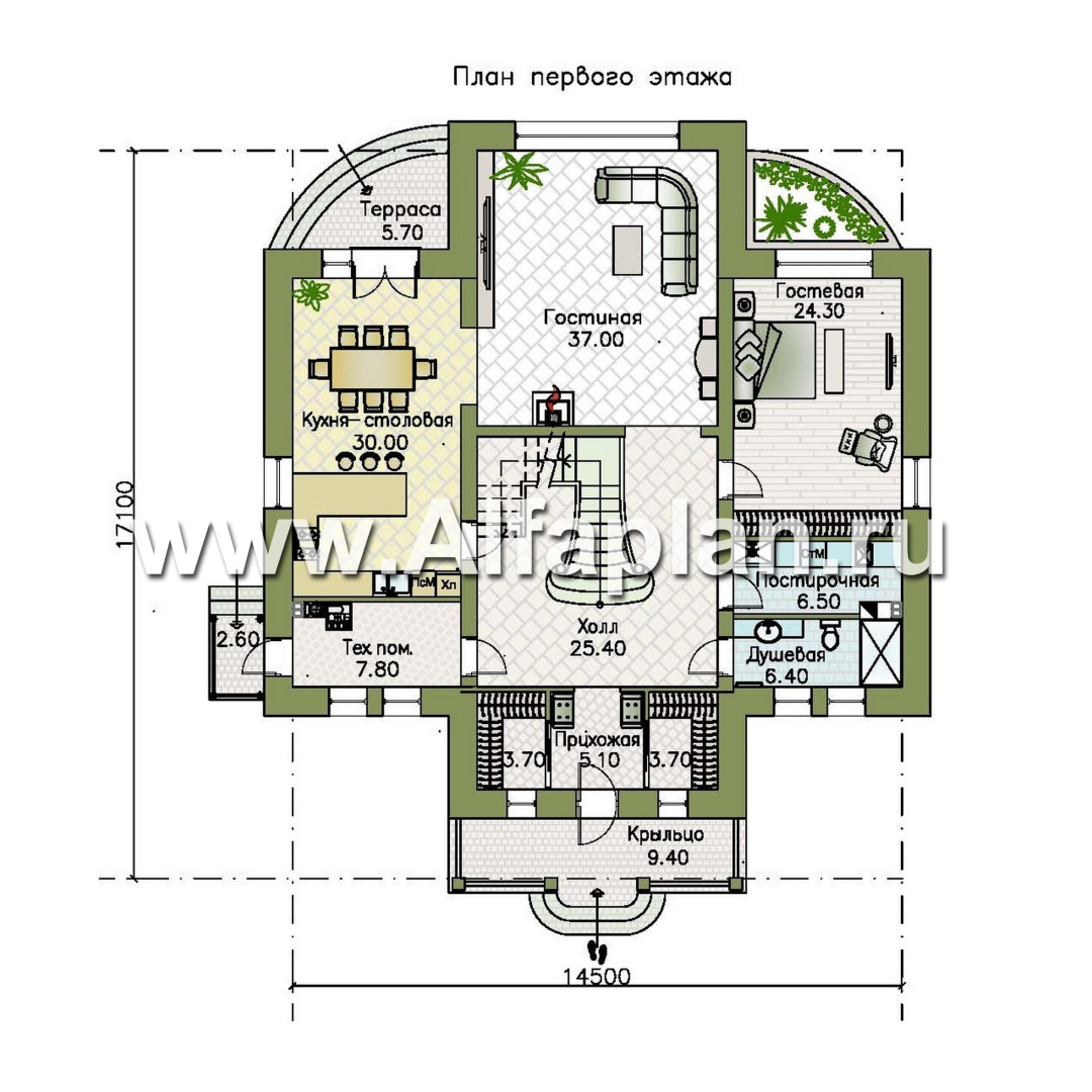 Проекты домов Альфаплан - "Тиволи" - проект виллы в классическом стиле, русская усадьба - план проекта №1
