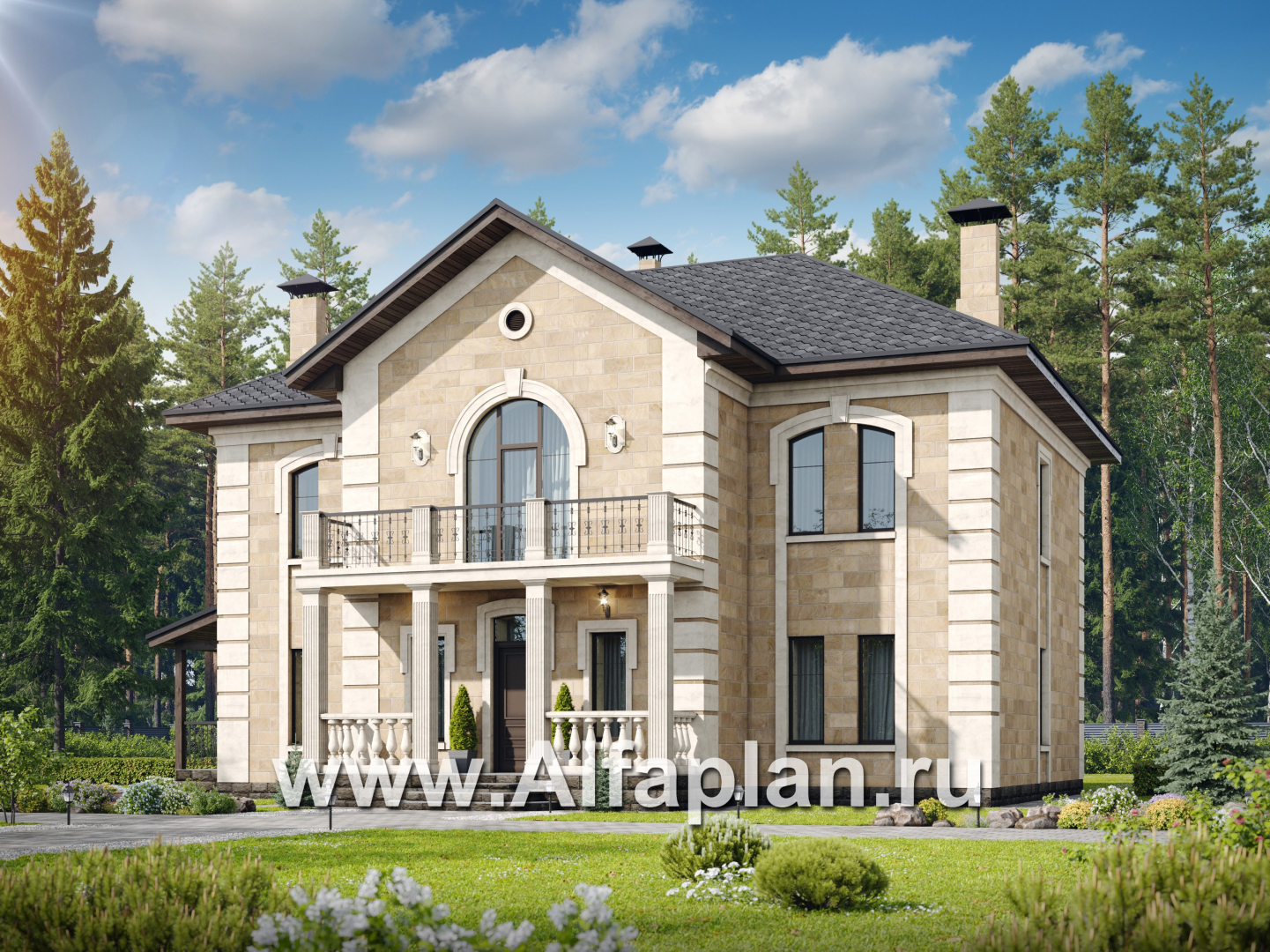 Проекты домов Альфаплан - "Тиволи" - проект виллы в классическом стиле, русская усадьба - основное изображение