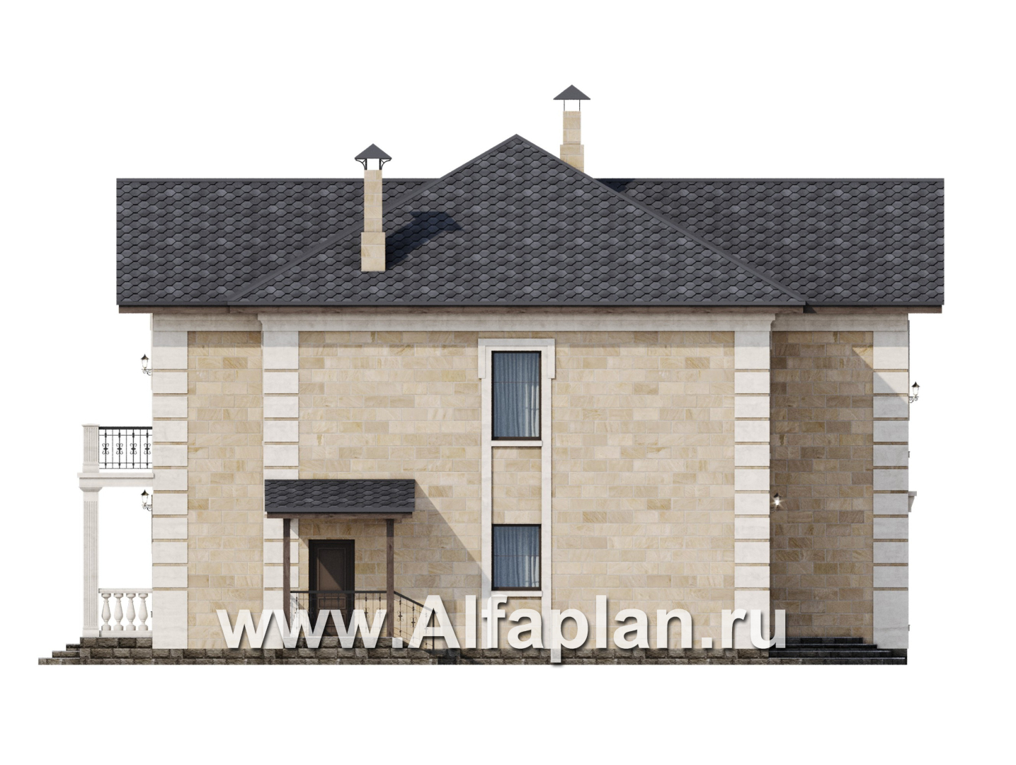 Проекты домов Альфаплан - "Тиволи" - проект виллы в классическом стиле, русская усадьба - изображение фасада №2
