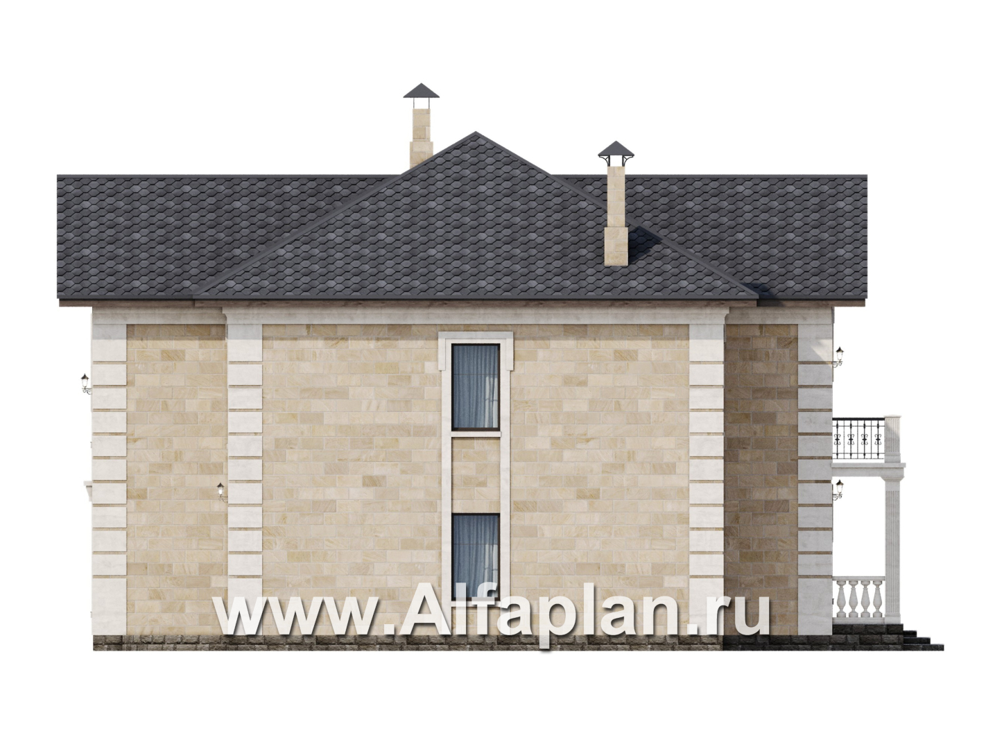 Проекты домов Альфаплан - "Тиволи" - проект виллы в классическом стиле, русская усадьба - изображение фасада №3