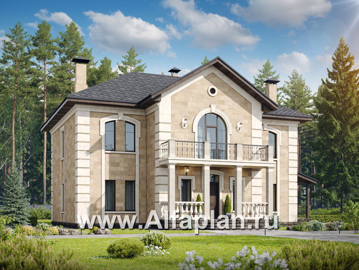 Проекты домов Альфаплан - "Тиволи" - проект виллы в классическом стиле, русская усадьба - основное изображение