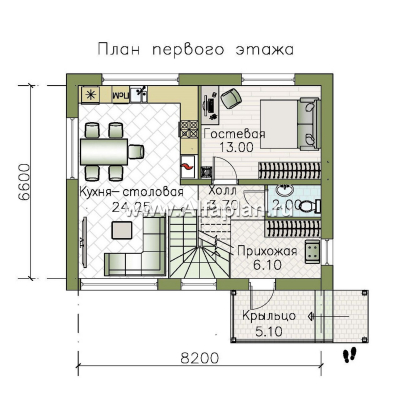 «Джокер» - проект каркасного дома с мансардой, планировка с кабинетом на 1-ом этаже - превью план дома