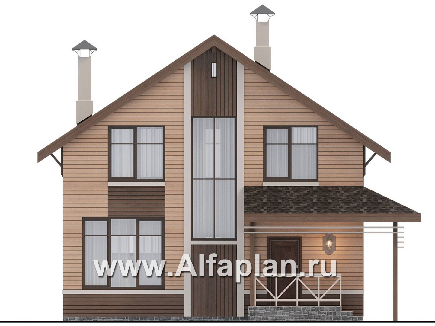 Проекты домов Альфаплан - "Джекпот" - проект каркасного дома с мансардой, строить быстро, жить - комфортно - изображение фасада №1