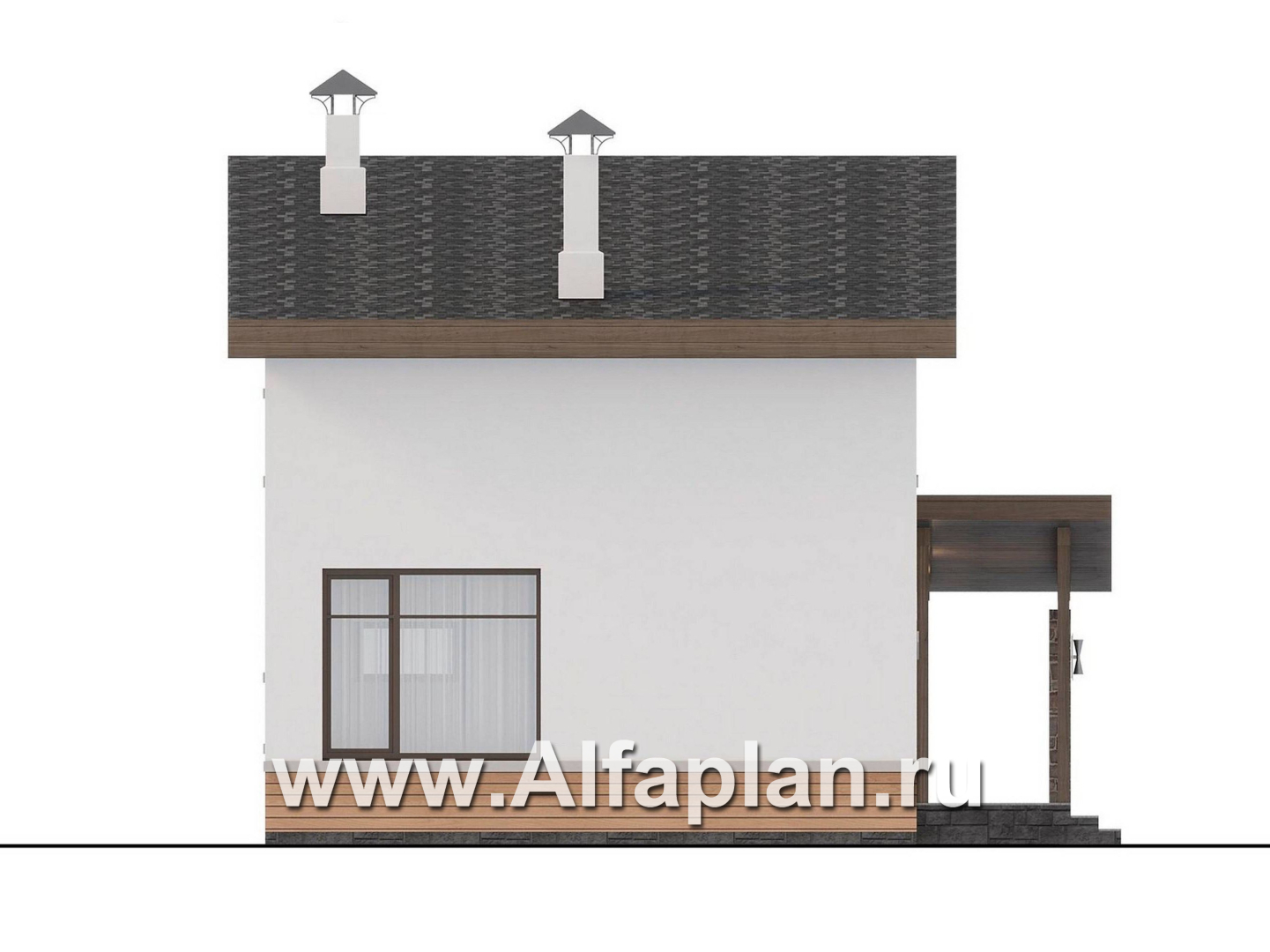 Проекты домов Альфаплан - "Джекпот" - проект каркасного дома с односкатной кровлей, в современном стиле - изображение фасада №2