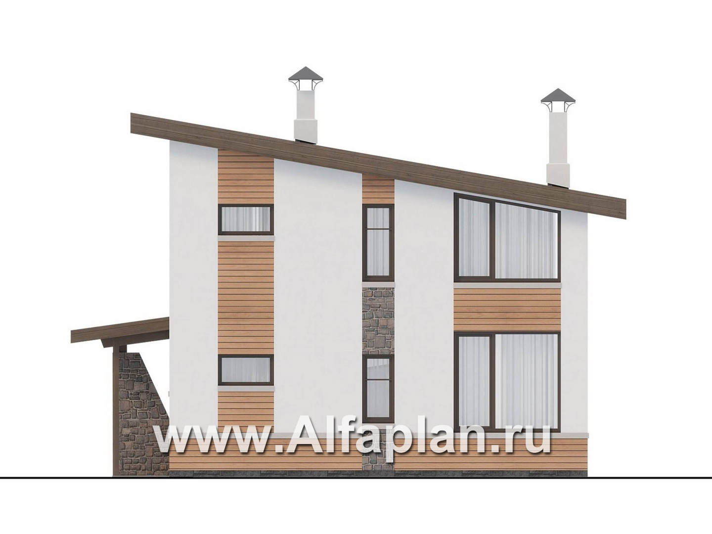 Проекты домов Альфаплан - "Джекпот" - проект каркасного дома с односкатной кровлей, в современном стиле - изображение фасада №4