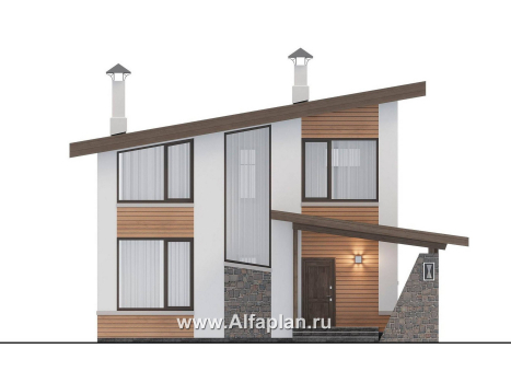 Проекты домов Альфаплан - "Джекпот" - проект каркасного дома с односкатной кровлей, в современном стиле - превью фасада №1