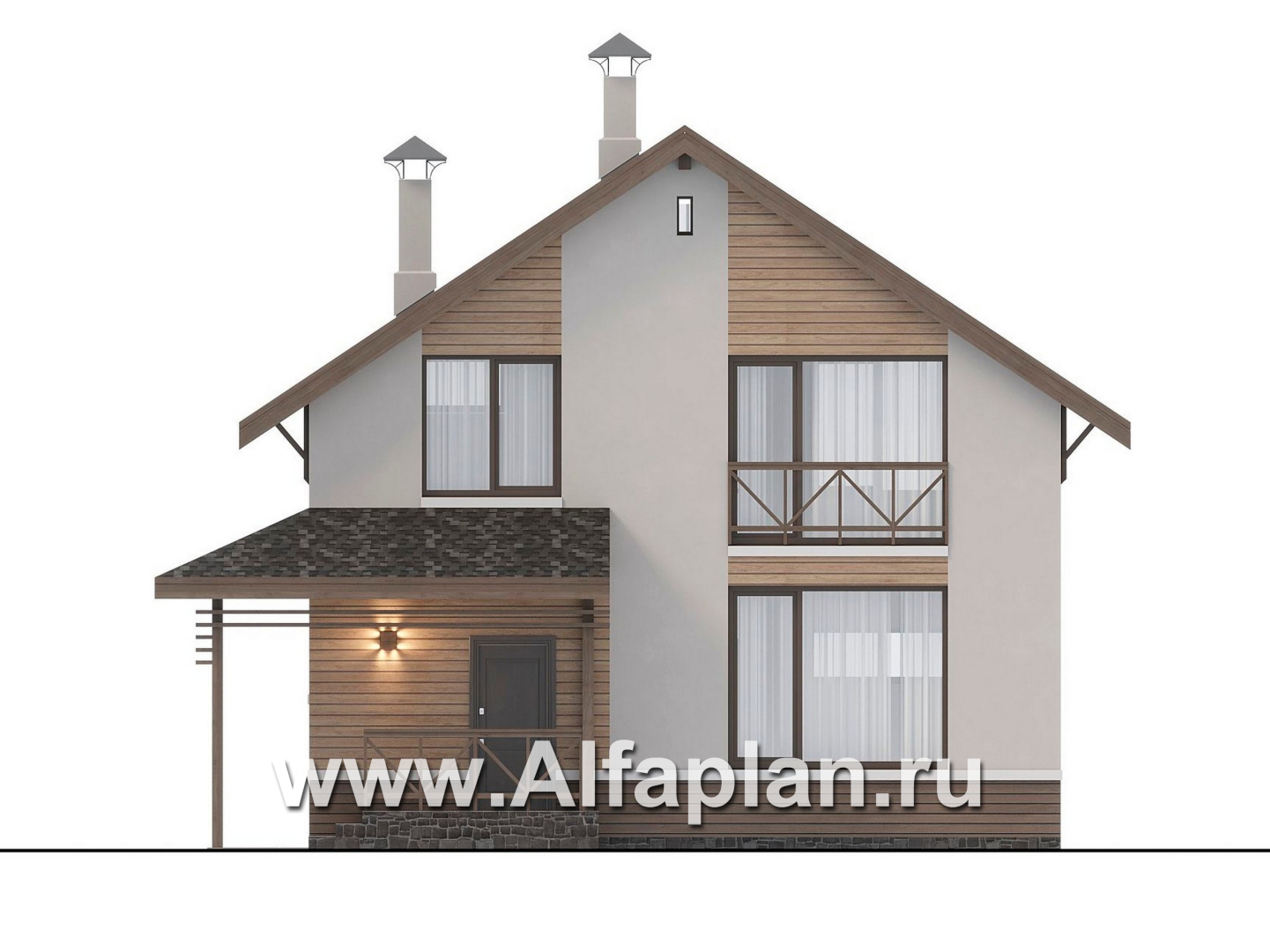 Проекты домов Альфаплан - "Бессер" - проект каркасного дома с мансардой, в скандинавском стиле - изображение фасада №1