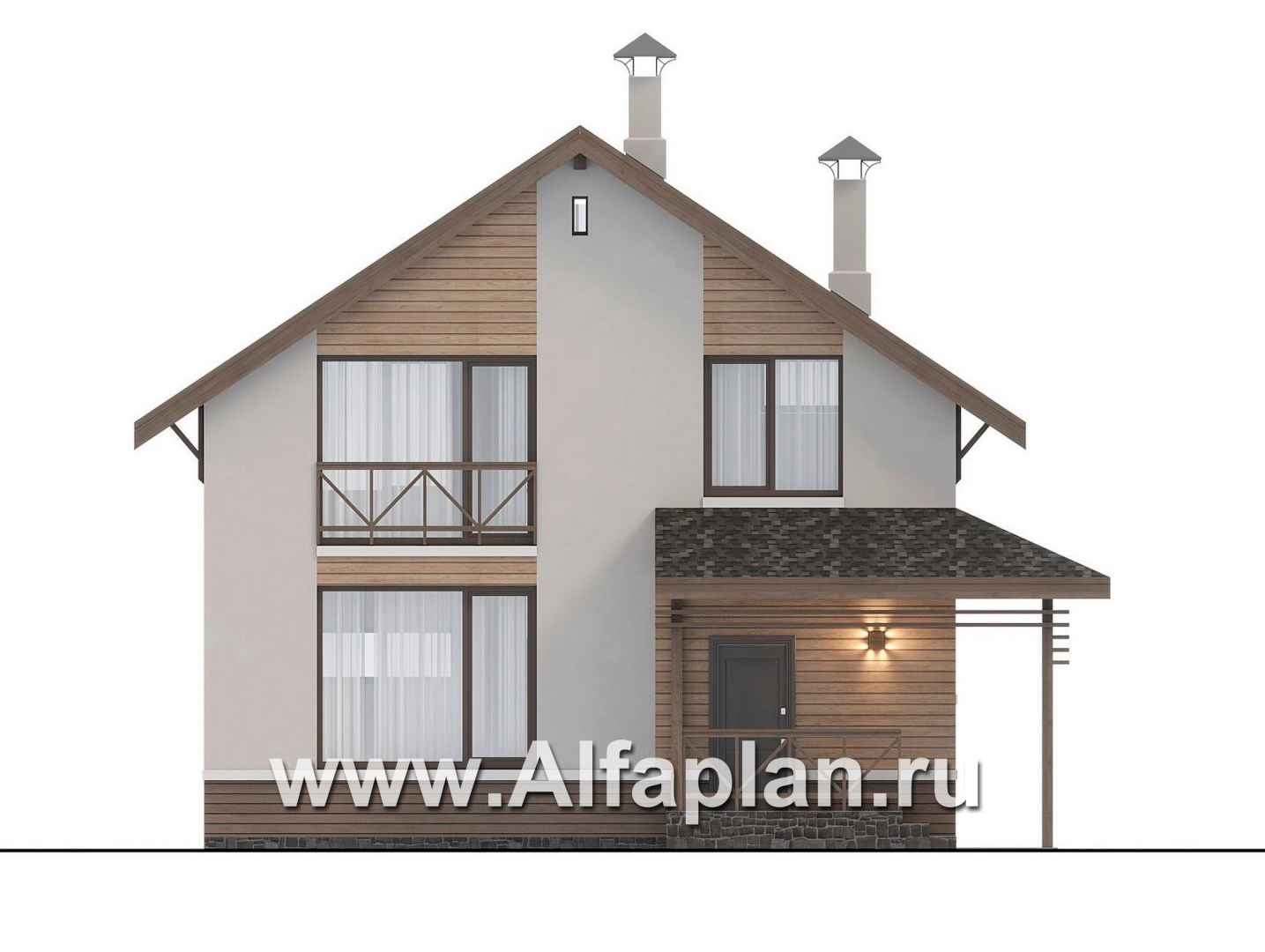 Проекты домов Альфаплан - "Бессер" - проект каркасного дома с мансардой, в скандинавском стиле - изображение фасада №1